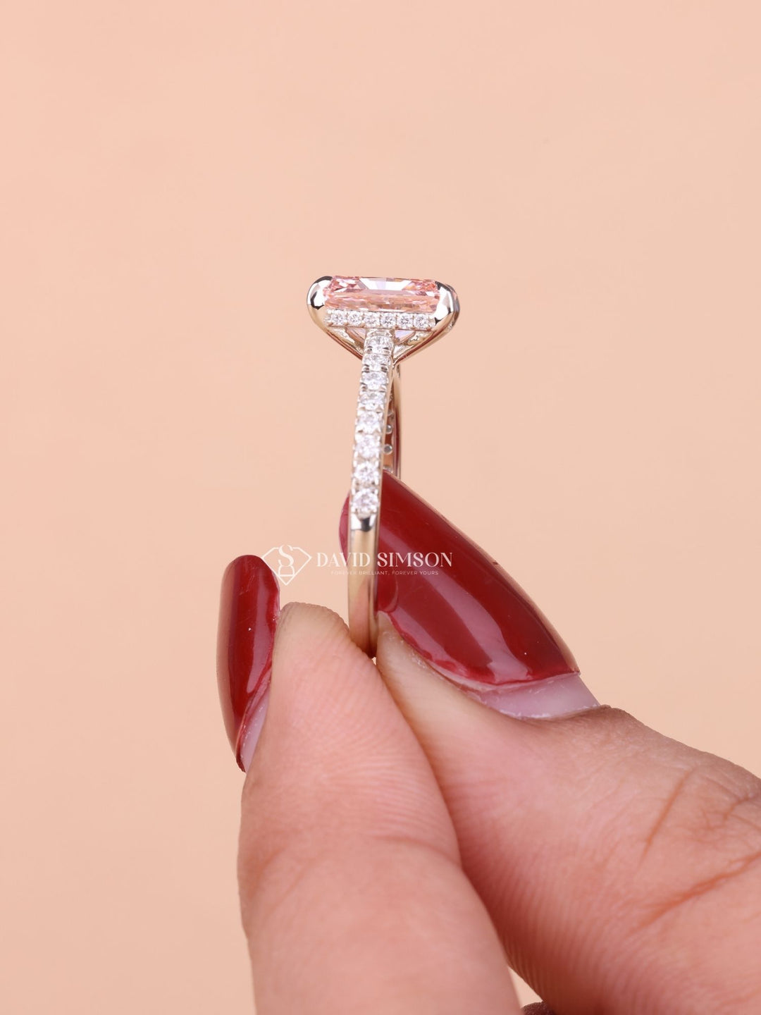 2.0CT-3.0CT Pink Radiant Cut Lab Grown Diamond Hidden Halo Engagement Ring