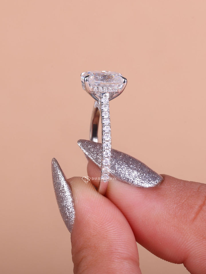 2.50CT-3.50CT Cushion Cut Moissanite Hidden Halo & Pave Diamond Engagement Ring