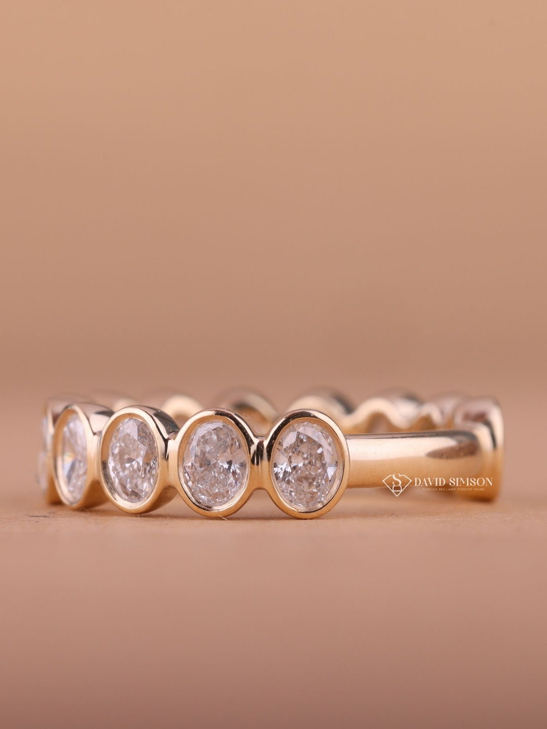 Bezel Set Oval Cut Moissanite Diamond Half Eternity Wedding Band