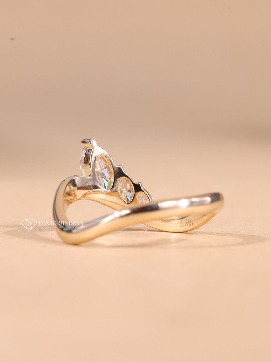 Marquise Cut Moissanite Diamond Curved Unique Wedding Band