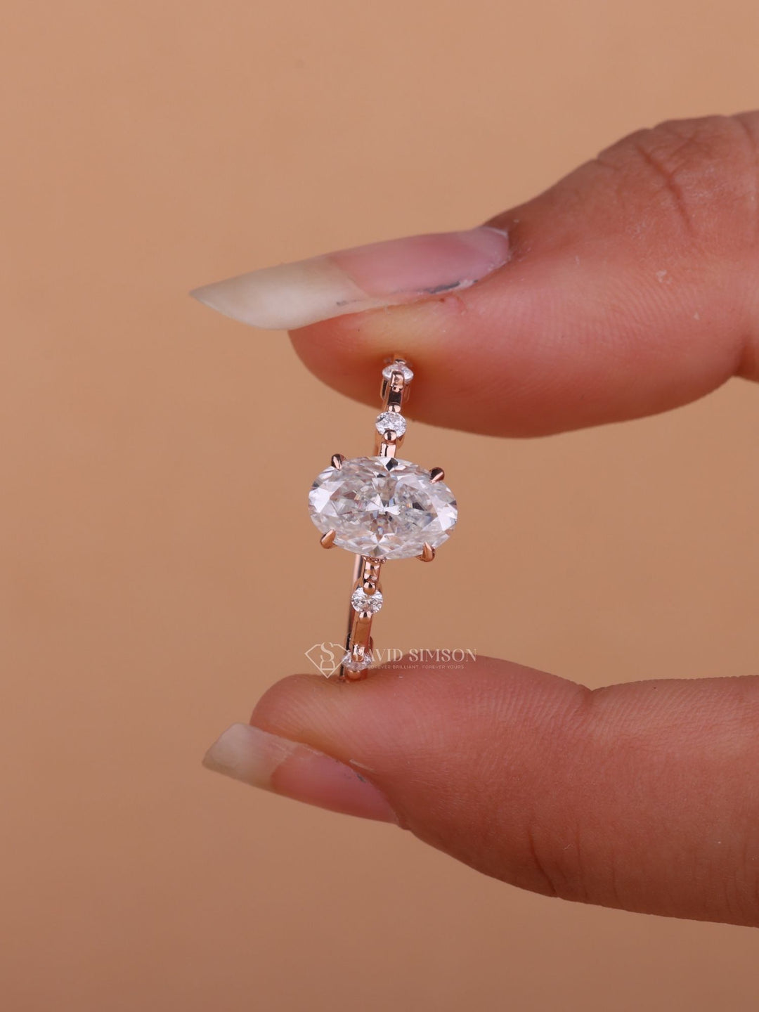 2.50CT-3.50CT Oval Cut Moissanite Diamond Distance Pave Engagement Ring