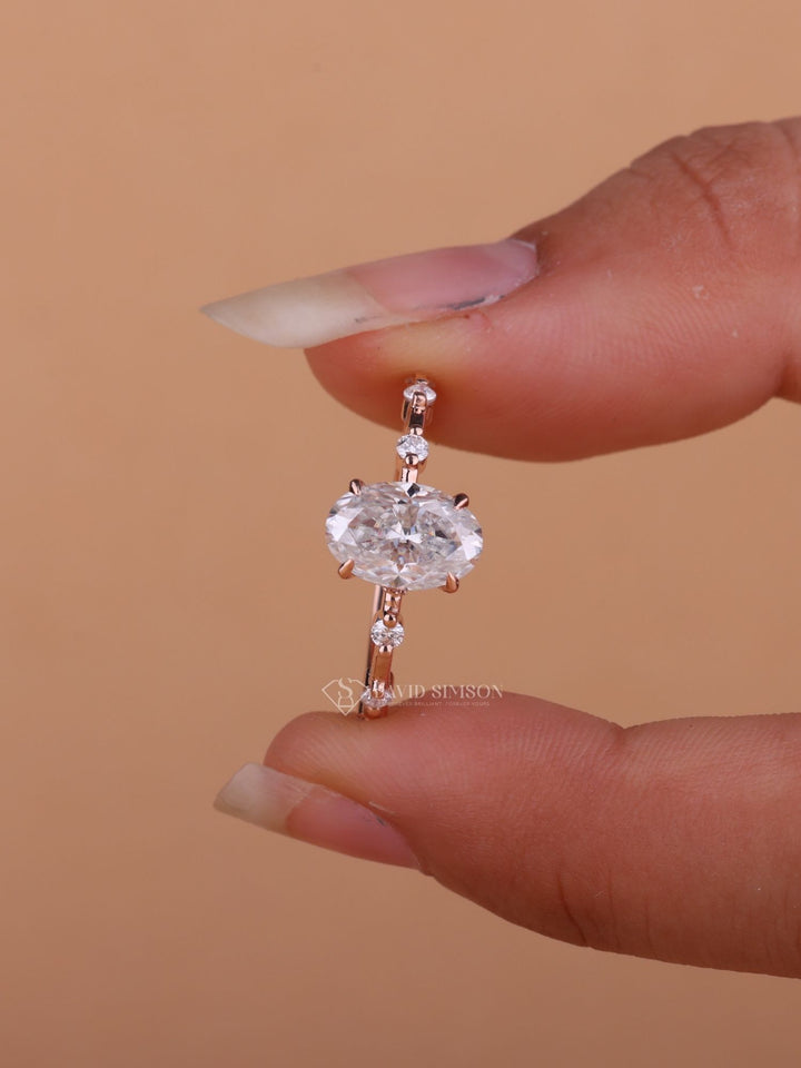 2.50CT-3.50CT Oval Cut Moissanite Diamond Distance Pave Engagement Ring