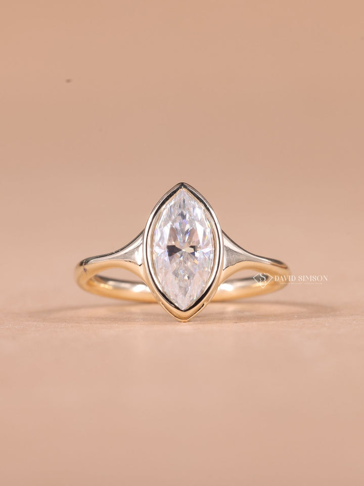 2.50CT-3.50CT Bezel Set Marquise Cut Moissanite Diamond Solitaire Engagement Ring