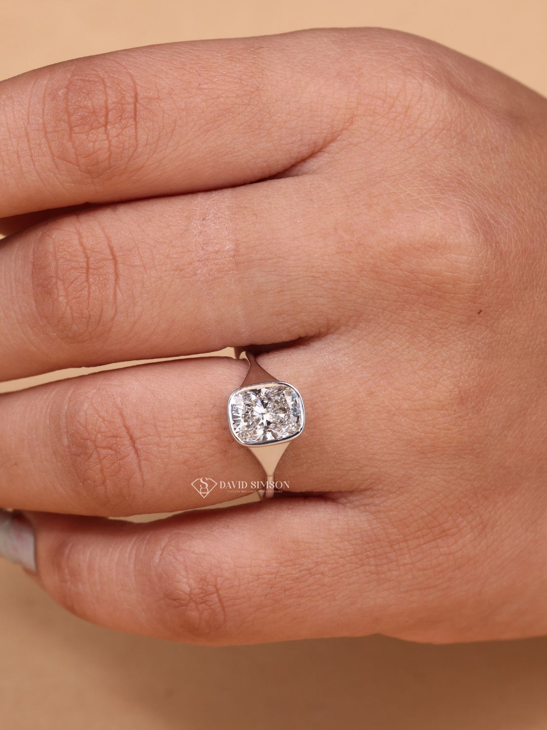 3.50CT-4.50CT Elongated Cushion Cut Moissanite Diamond Bezel Engagement Ring