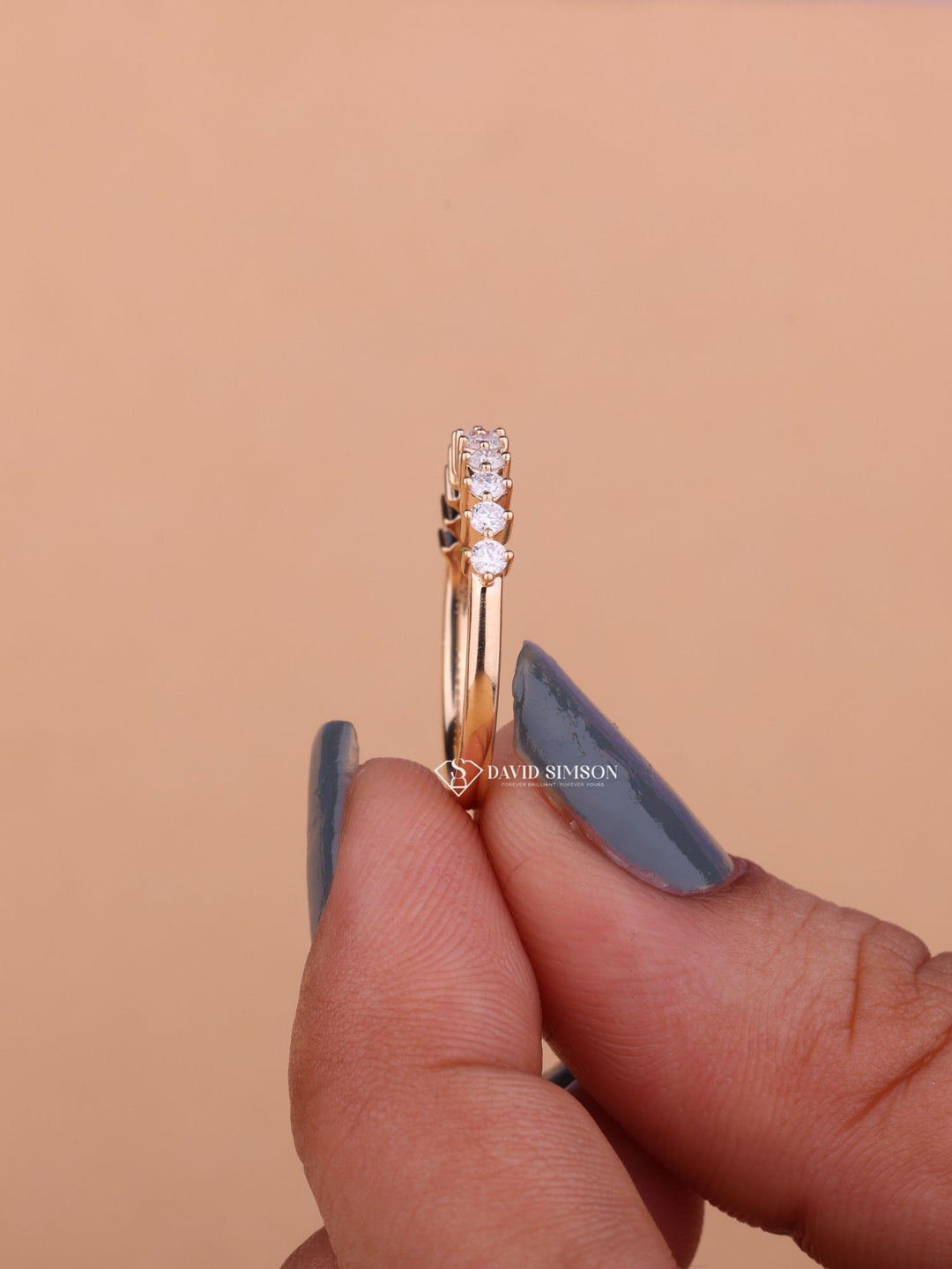 Round Cut Moissanite Diamond Half Eternity Wedding Band in 14K Gold