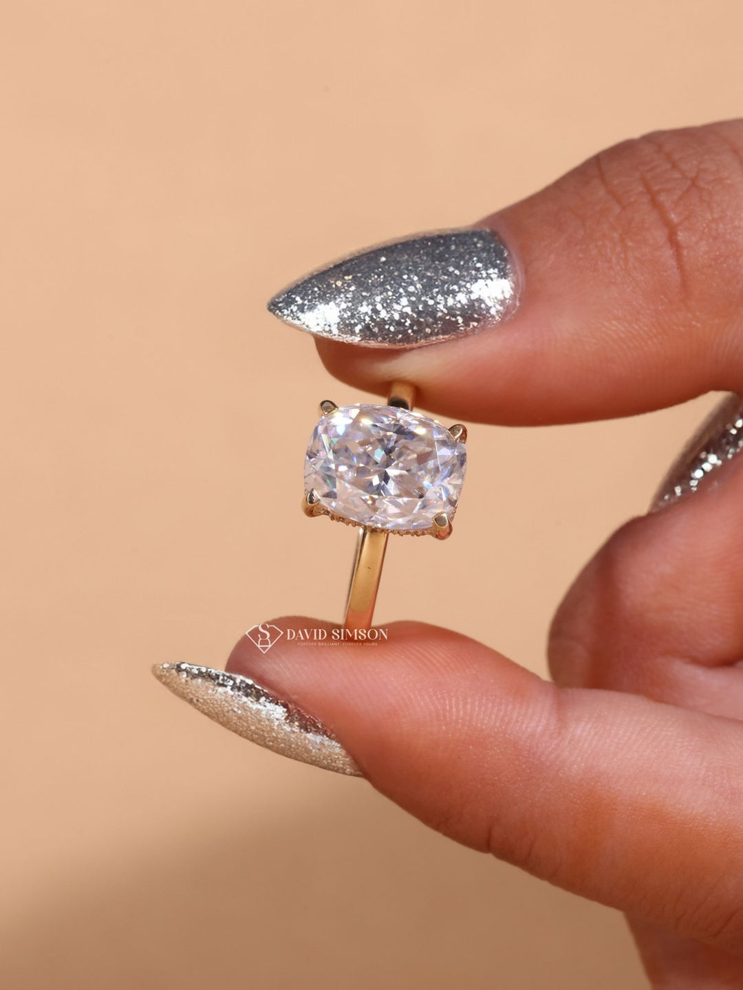 2.0CT-3.0CT Elongated Cushion Cut Diamond Hidden Halo Engagement Ring
