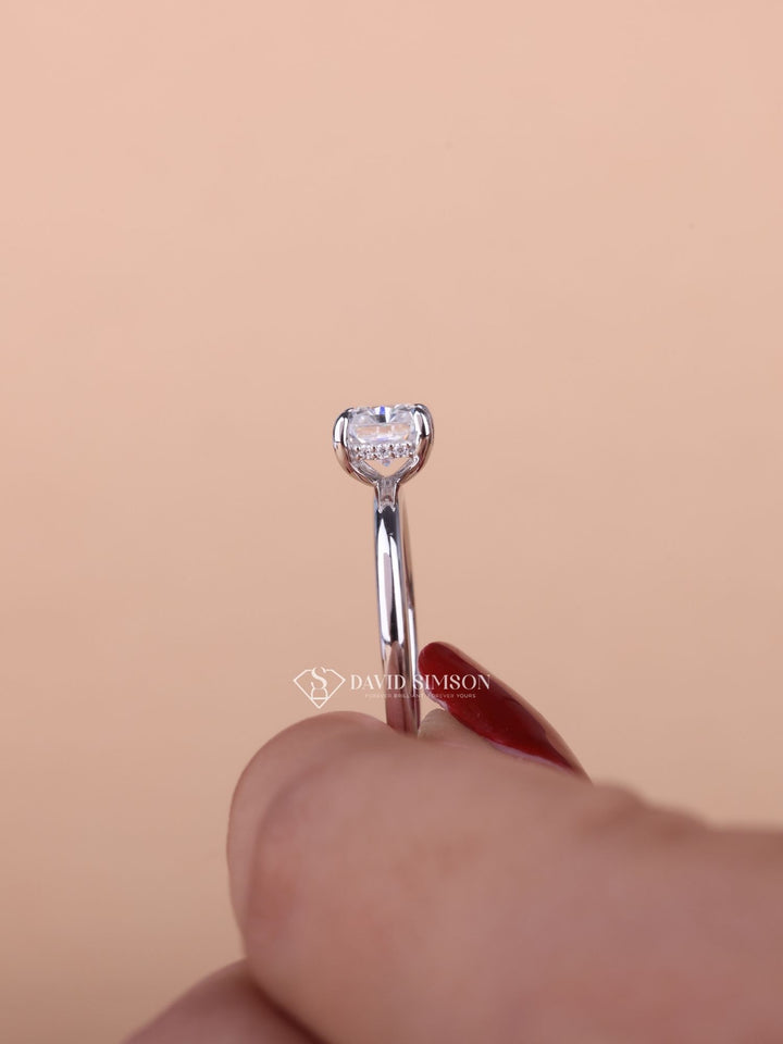 1.50CT-2.50CT Radiant Cut Moissanite Diamond Hidden Halo Engagement Ring