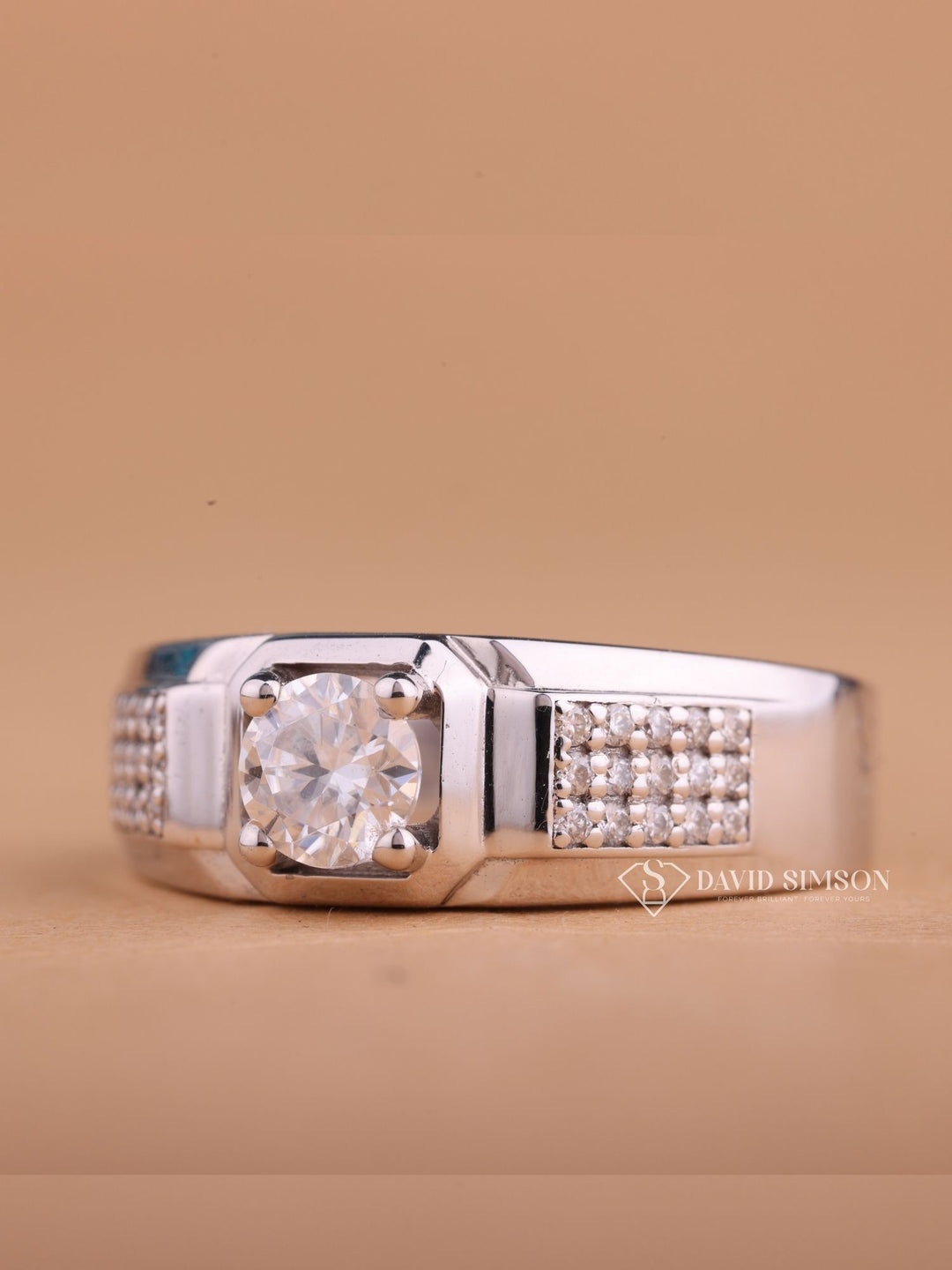 Round Cut Moissanite Diamond Pave Men's Wedding Ring
