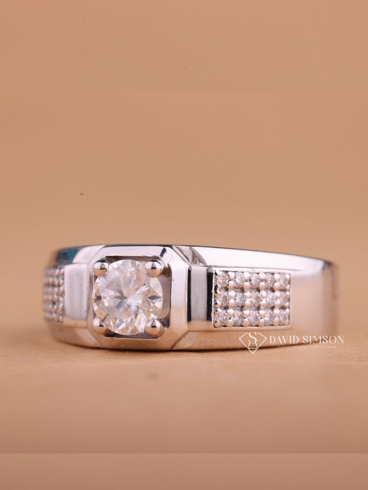 Round Cut Moissanite Diamond Pave Men's Wedding Ring