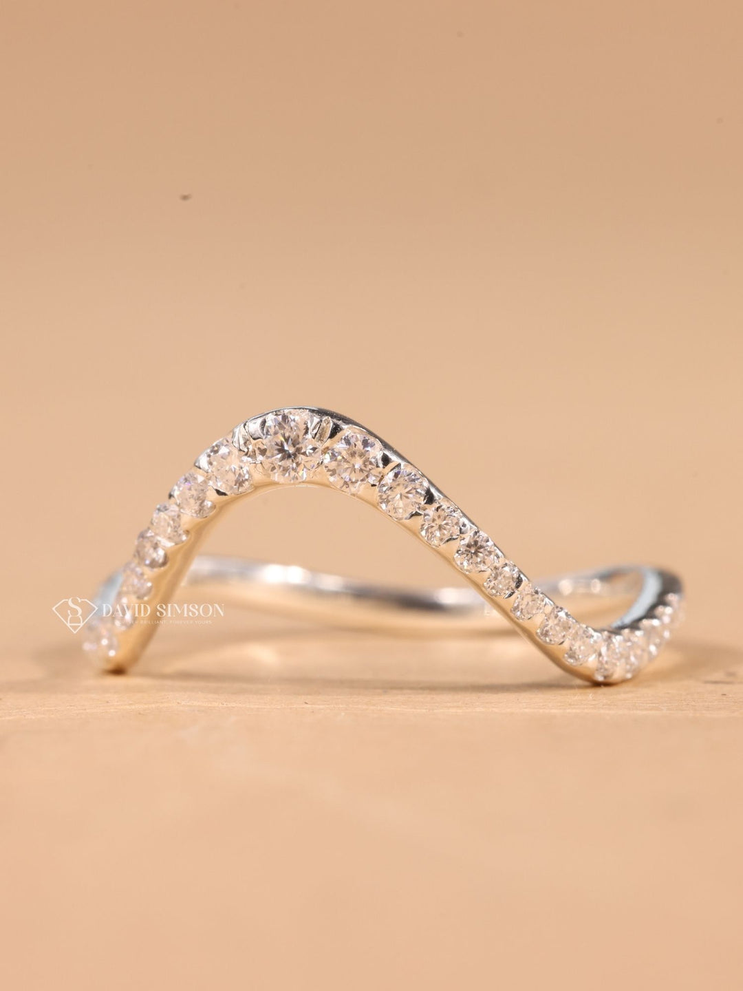 Round Cut Moissanite Diamond Unique Curved Wedding Band