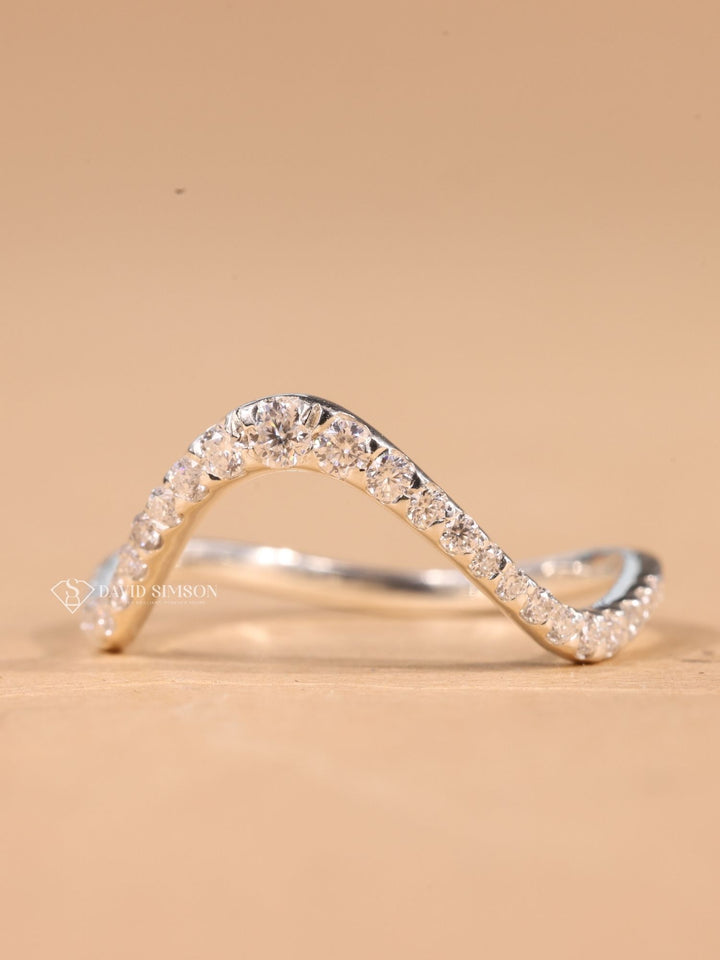 Round Cut Moissanite Diamond Unique Curved Wedding Band