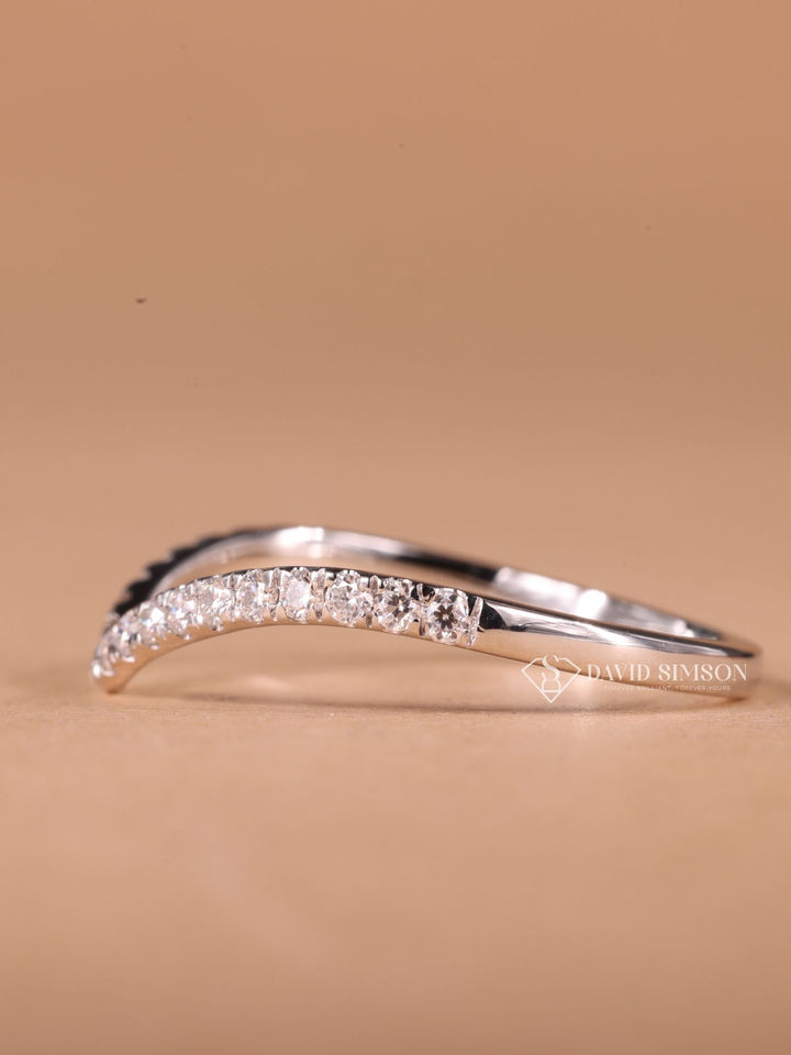Round Cut Moissanite Diamond Curved Wedding Band