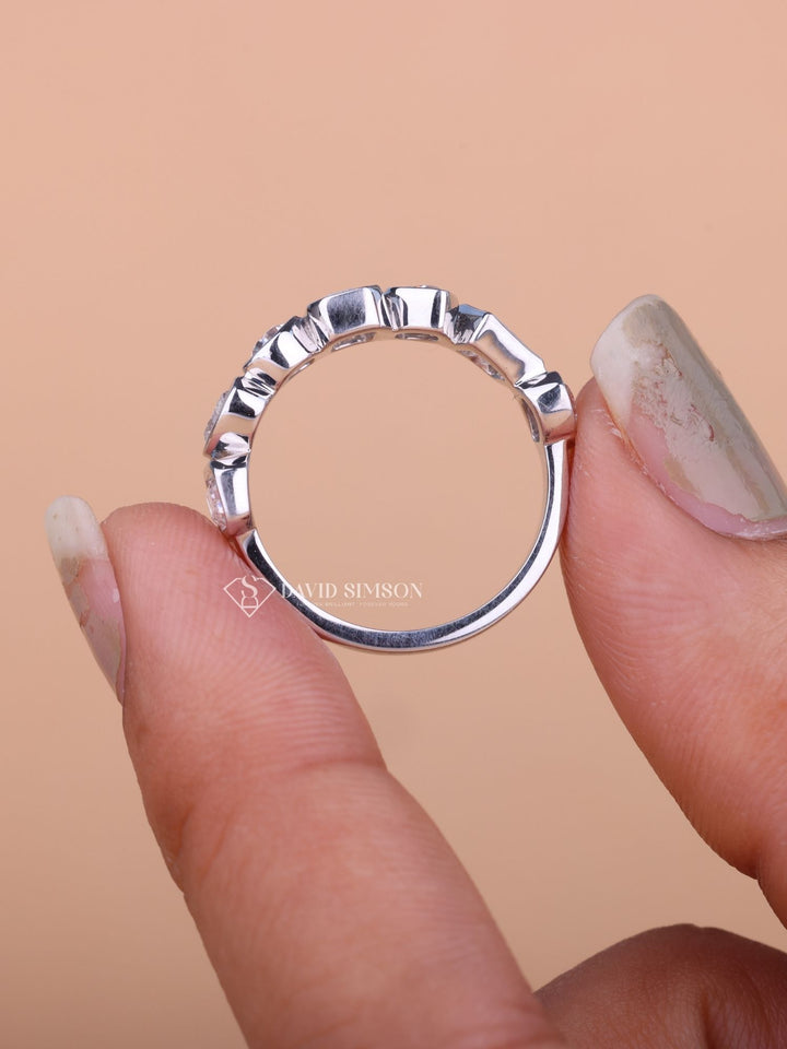 Mix Shape Moissanite Bezel Set Diamond Wedding Band for Women
