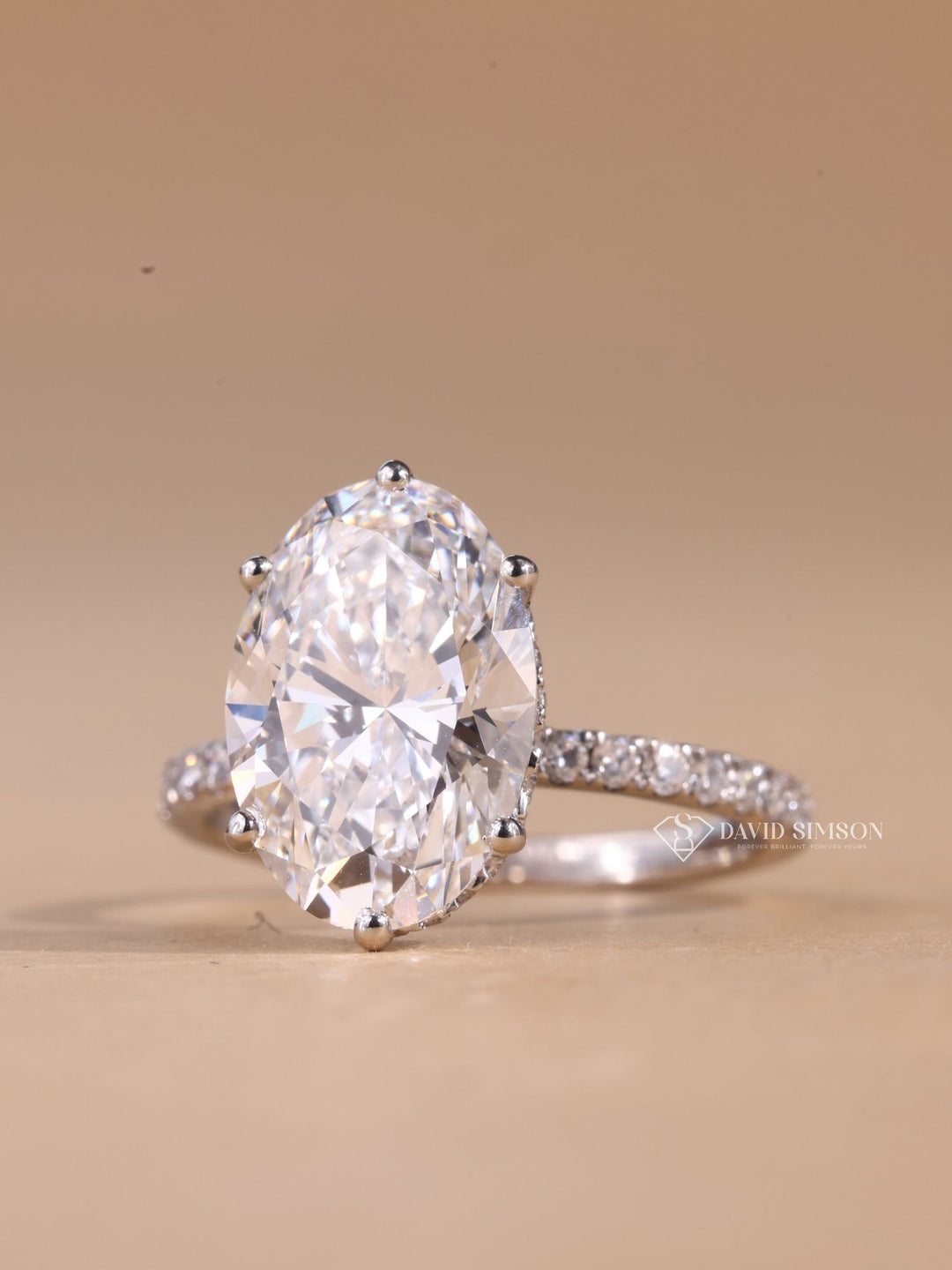 2.50CT-3.50CT Oval Cut Diamond Hidden Halo Moissanite Engagement Ring