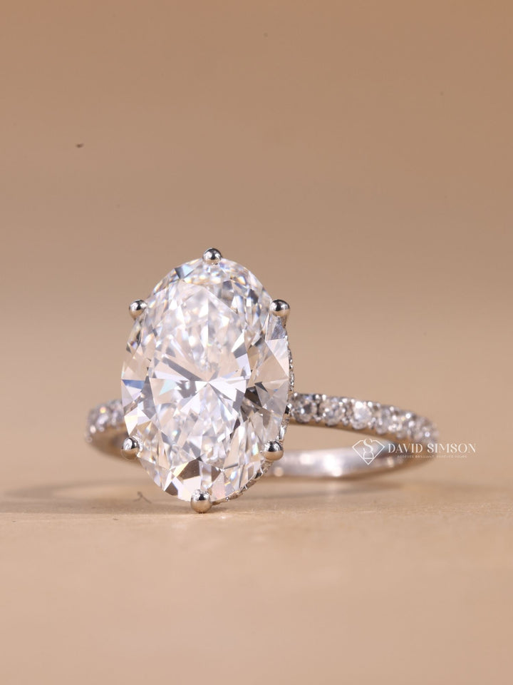 2.50CT-3.50CT Oval Cut Diamond Hidden Halo Moissanite Engagement Ring