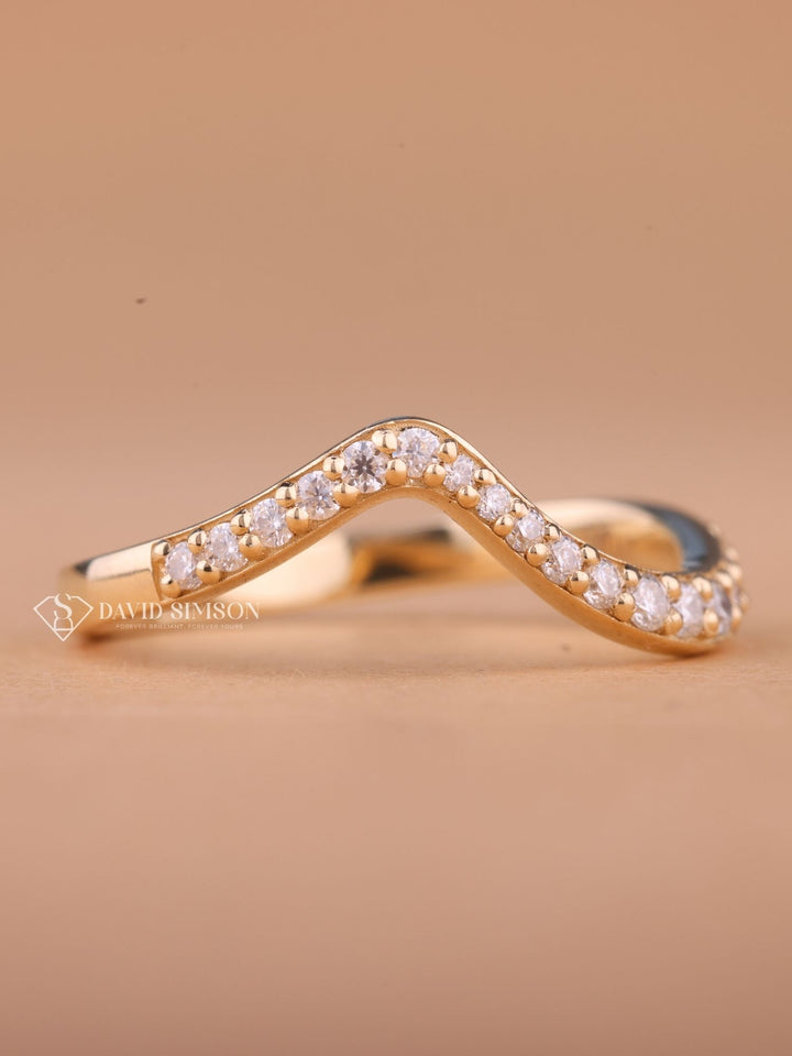 Round Cut Moissanite Diamond Half Eternity Waves Wedding Band