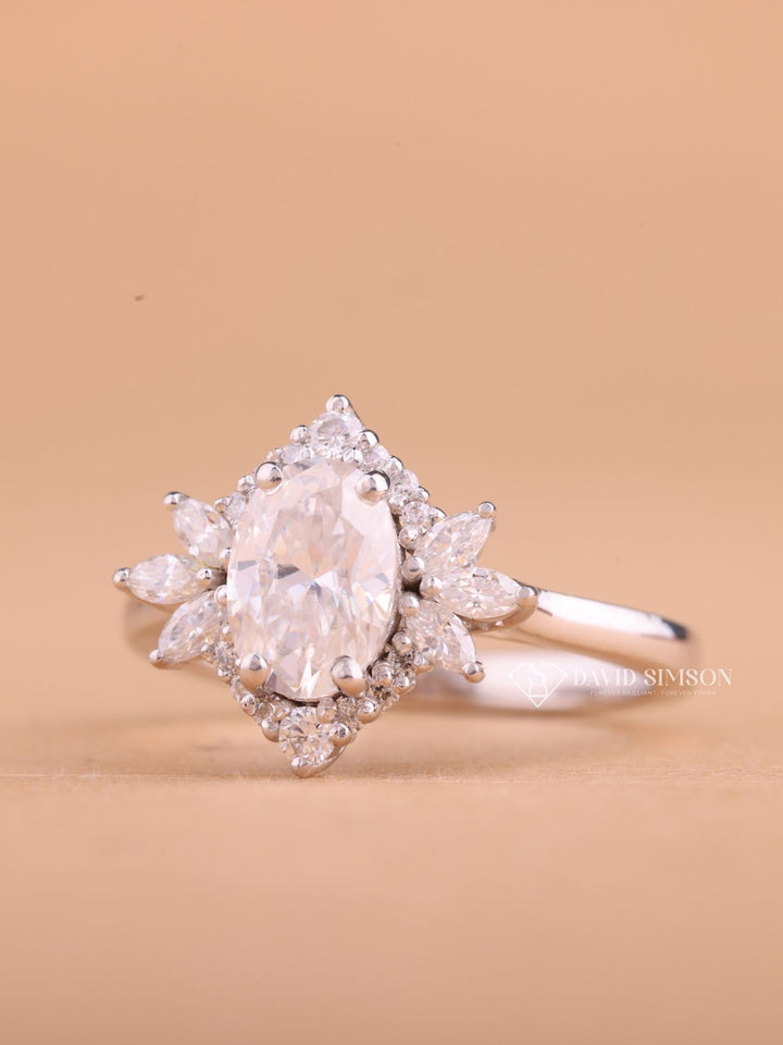 2.0CT-3.0CT Oval Cut Moissanite Diamond Cluster Engagement Ring