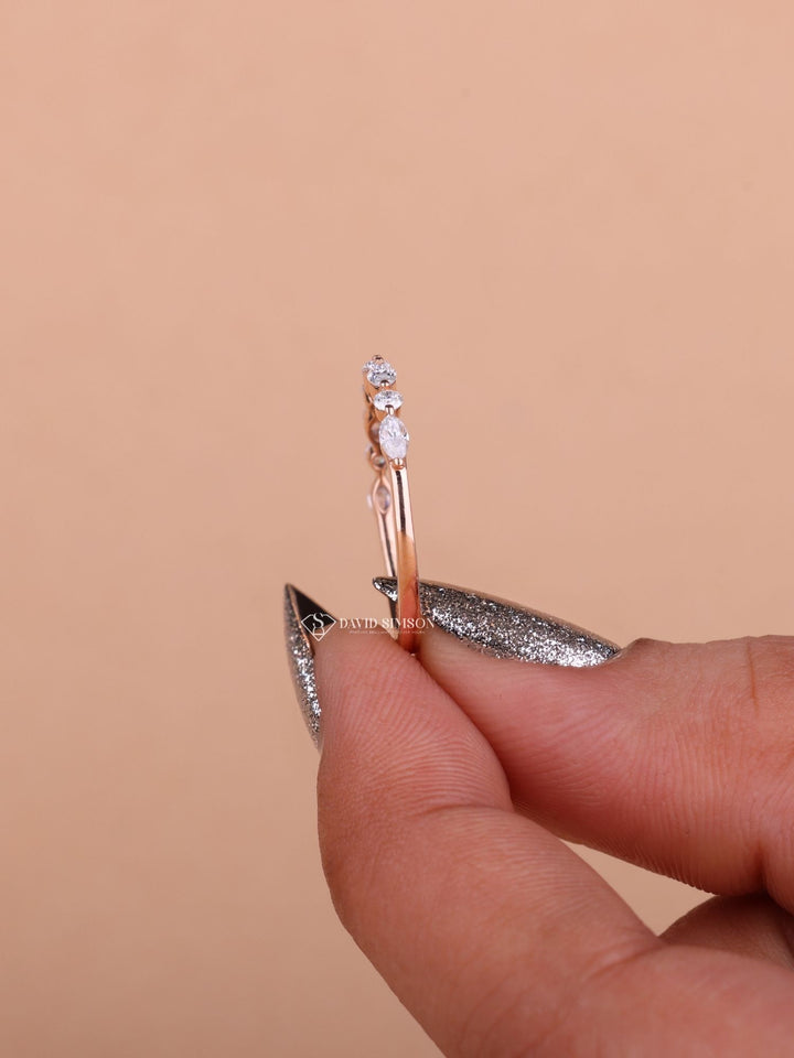 Round & Marquise Cut Moissanite Diamond Alternative Half Eternity Wedding Band