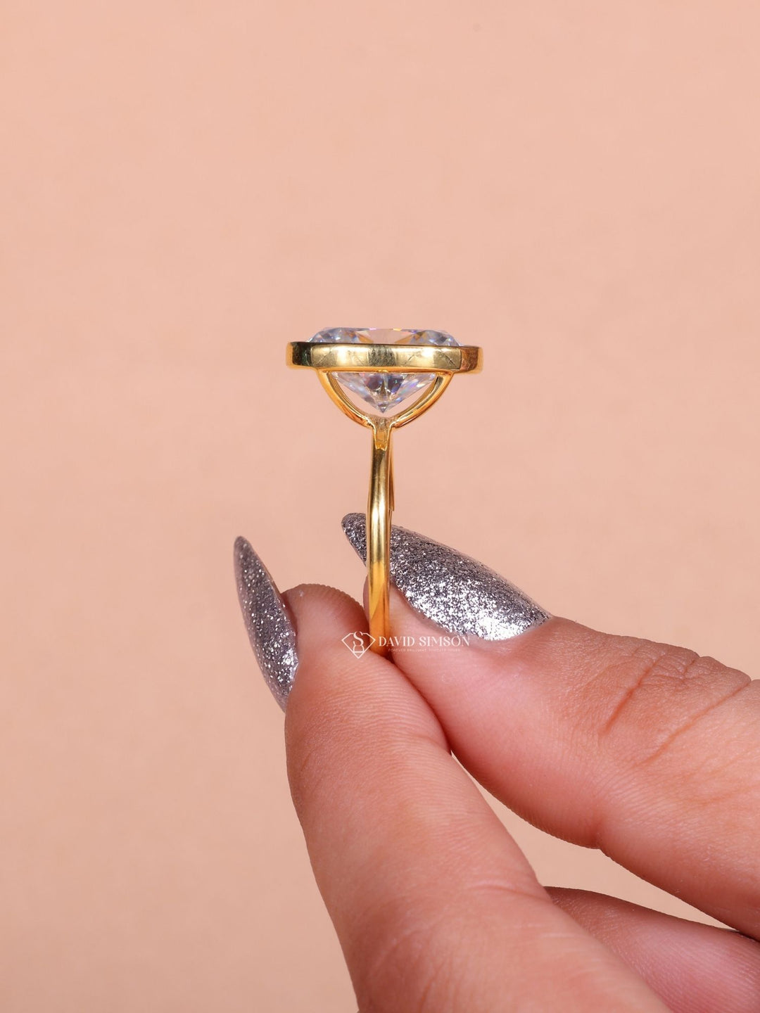 6.0CT-8.0CT Oval Cut Moissanite Diamond Bezel Set Engagement Ring