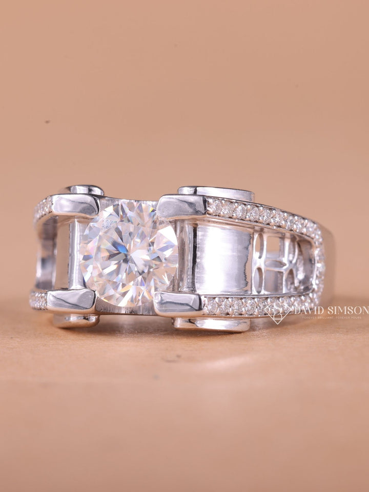 Round Cut Moissanite Diamond Vintage Pave Men's Wedding Ring