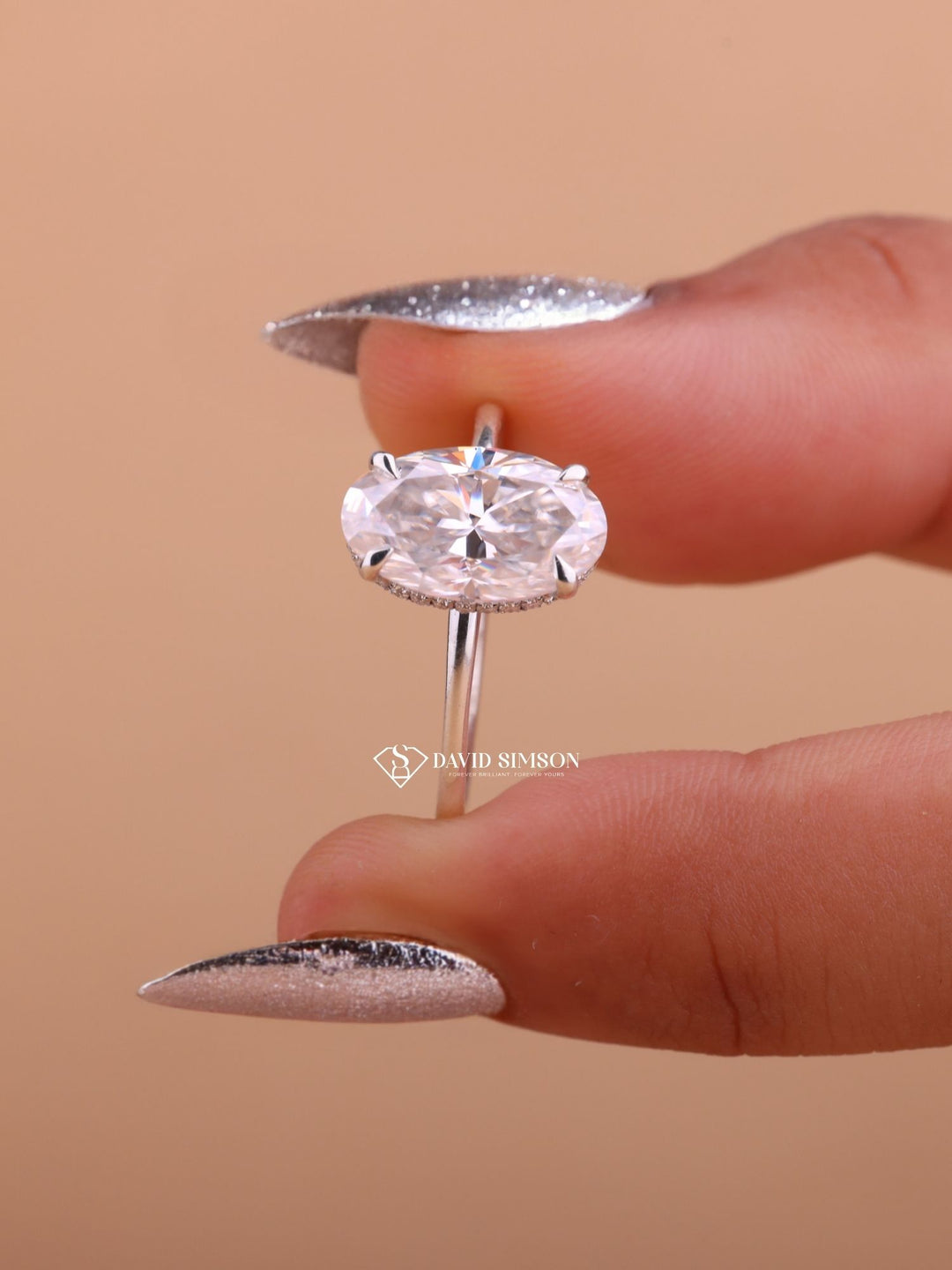 3.0CT-5.0CT Oval Cut Moissanite Diamond Hidden Halo Engagement Ring