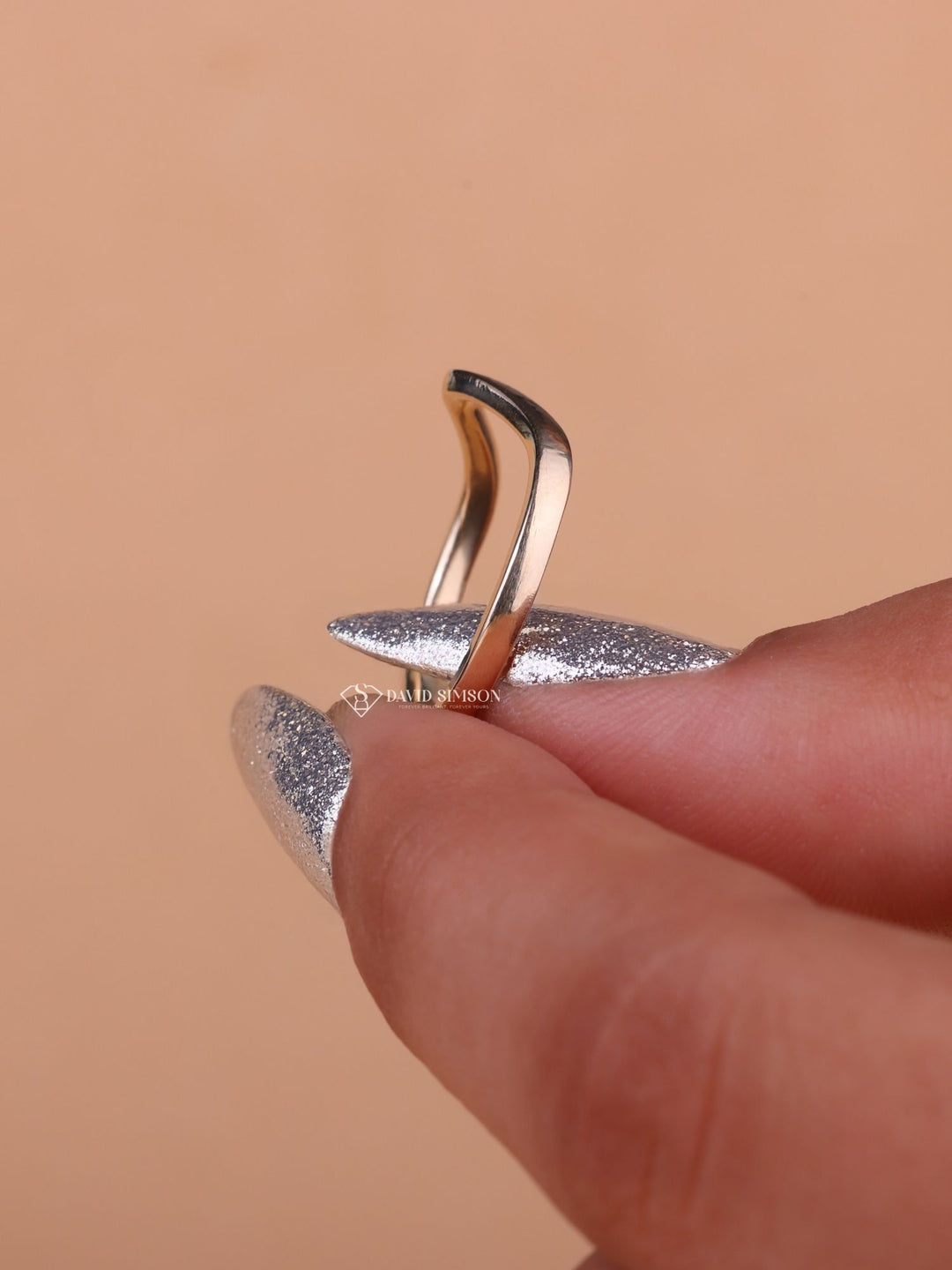 14K Yellow Solid Gold V Shape Wedding Band for Her