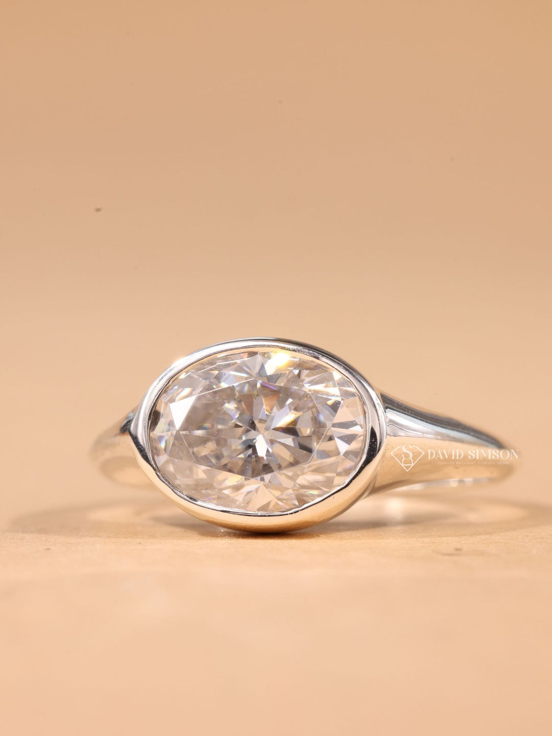 5.0CT-6.0CT Bezel Set Oval Cut Moissanite Diamond Engagement Ring