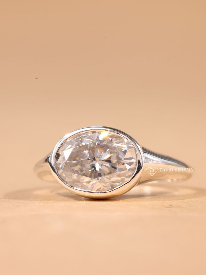 5.0CT-6.0CT Bezel Set Oval Cut Moissanite Diamond Engagement Ring