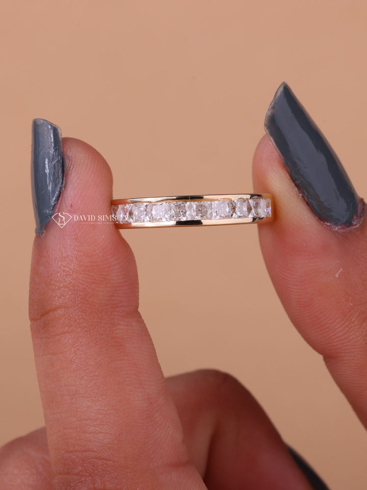 Princess Cut Moissanite Diamond Half Eternity Flush Set Wedding Band