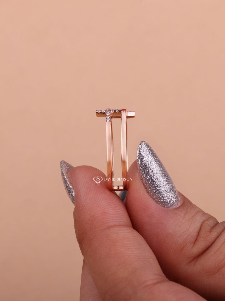 Round Cut Moissanite Diamond Cross Wedding Band in Solid Gold