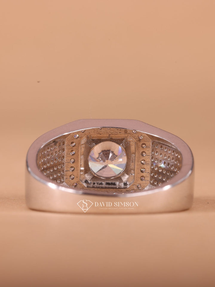 Round Cut Moissanite Diamond Halo Men's Wedding Ring