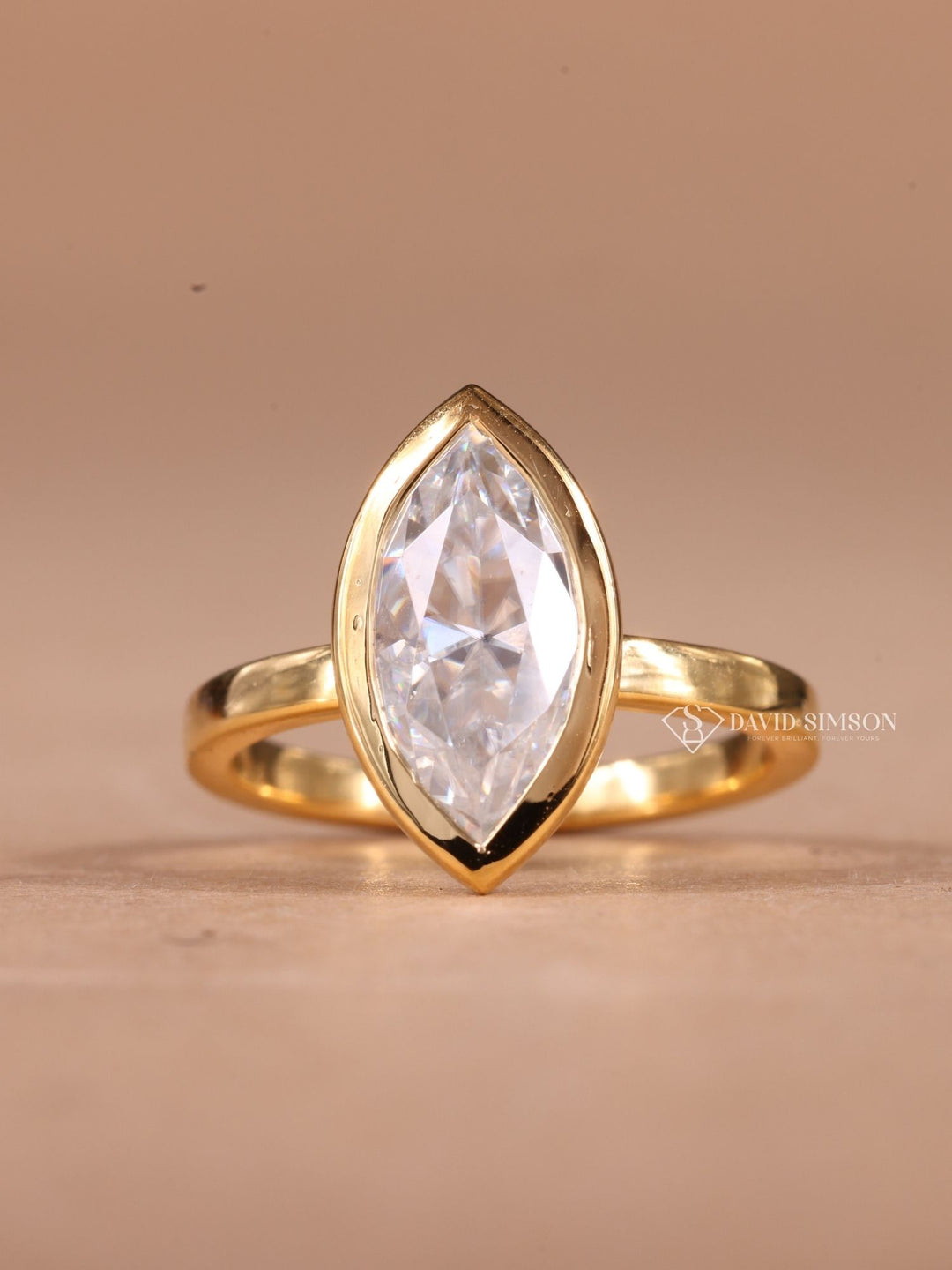 3.0CT-4.0CT Bezel Set Marquise Cut Moissanite Diamond Engagement Ring