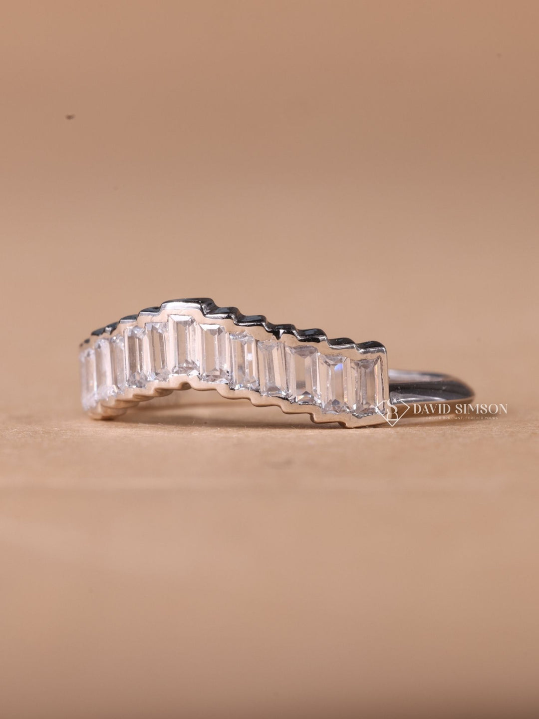 Baguette Cut Moissanite Diamond Unique Curved Wedding Band