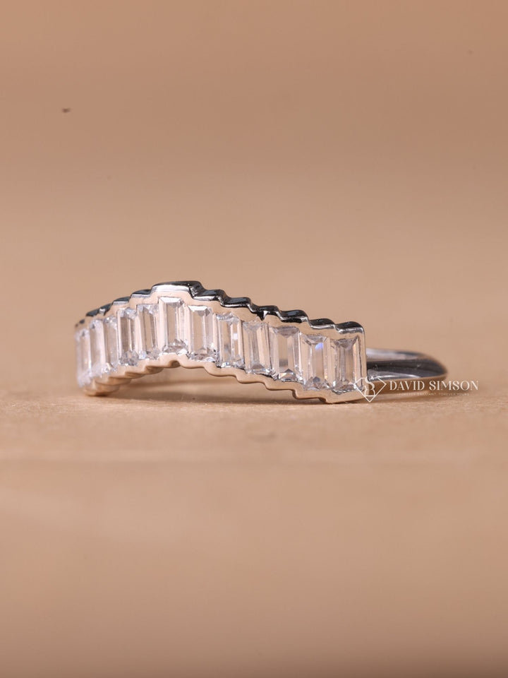 Baguette Cut Moissanite Diamond Unique Curved Wedding Band