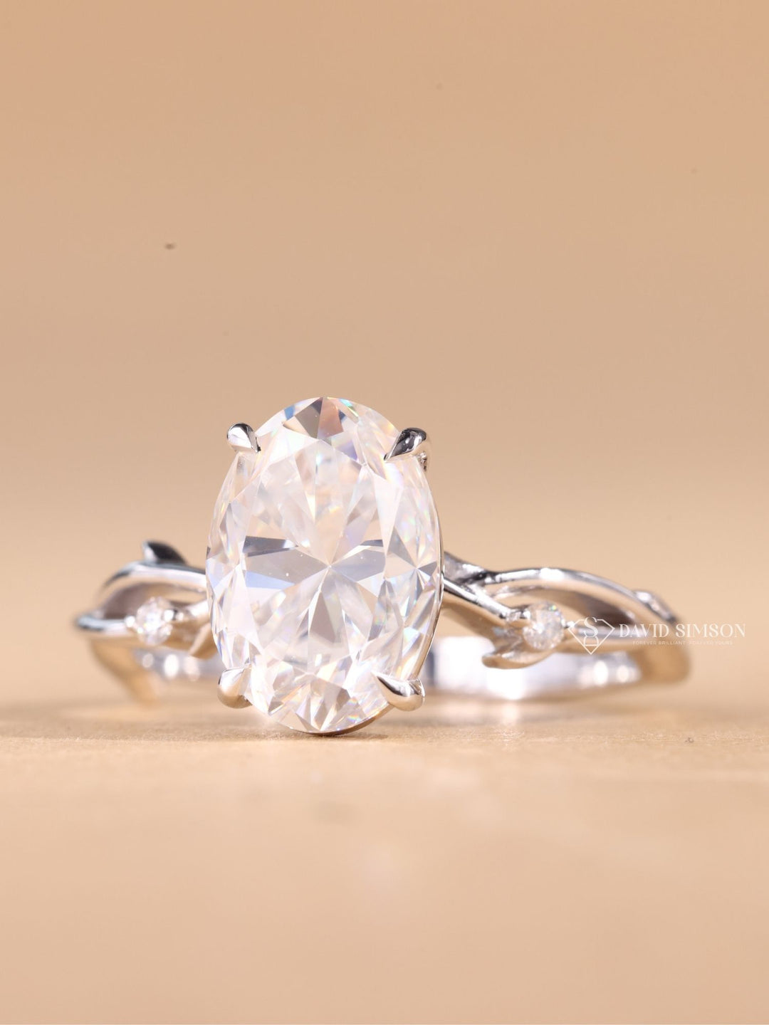 1.50CT-2.50CT Oval Cut Moissanite Nature Inspired Diamond Engagement Ring