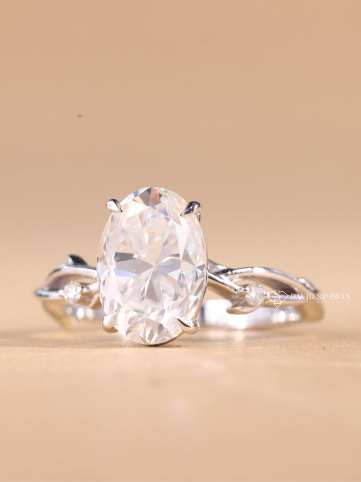 1.50CT-2.50CT Oval Cut Moissanite Nature Inspired Diamond Engagement Ring