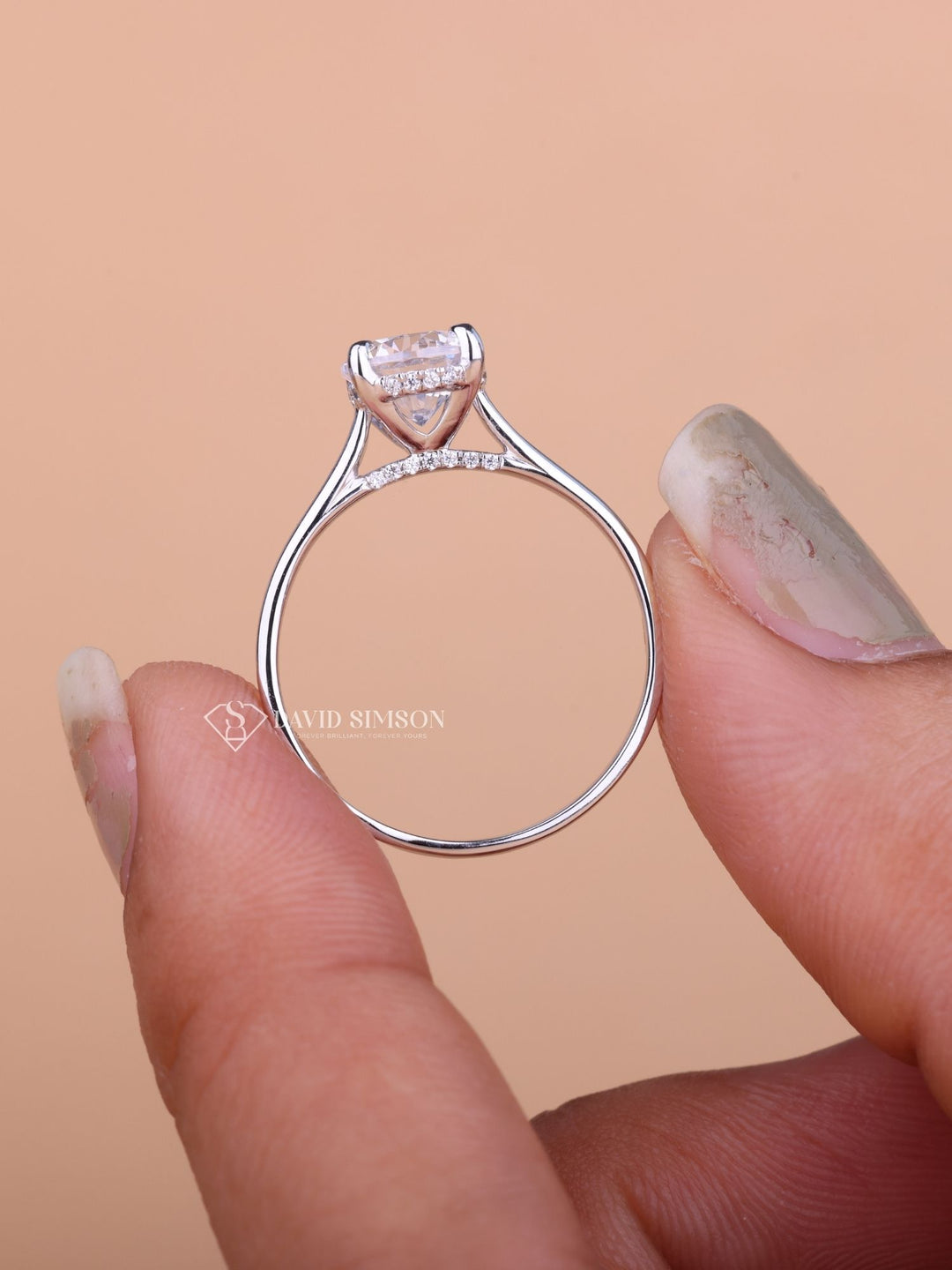 1.0CT-3.0CT Round Cut Moissanite Diamond Bridge Set Engagement Ring