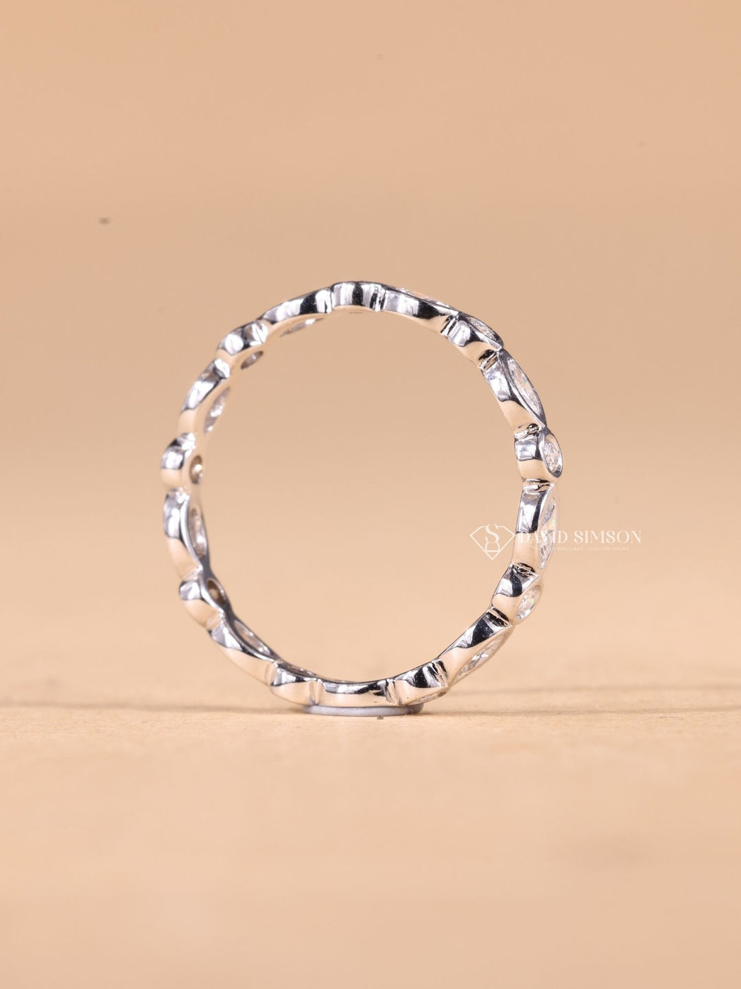 Round & Marquise Cut Moissanite Diamond Bezel Set Eternity Wedding Band