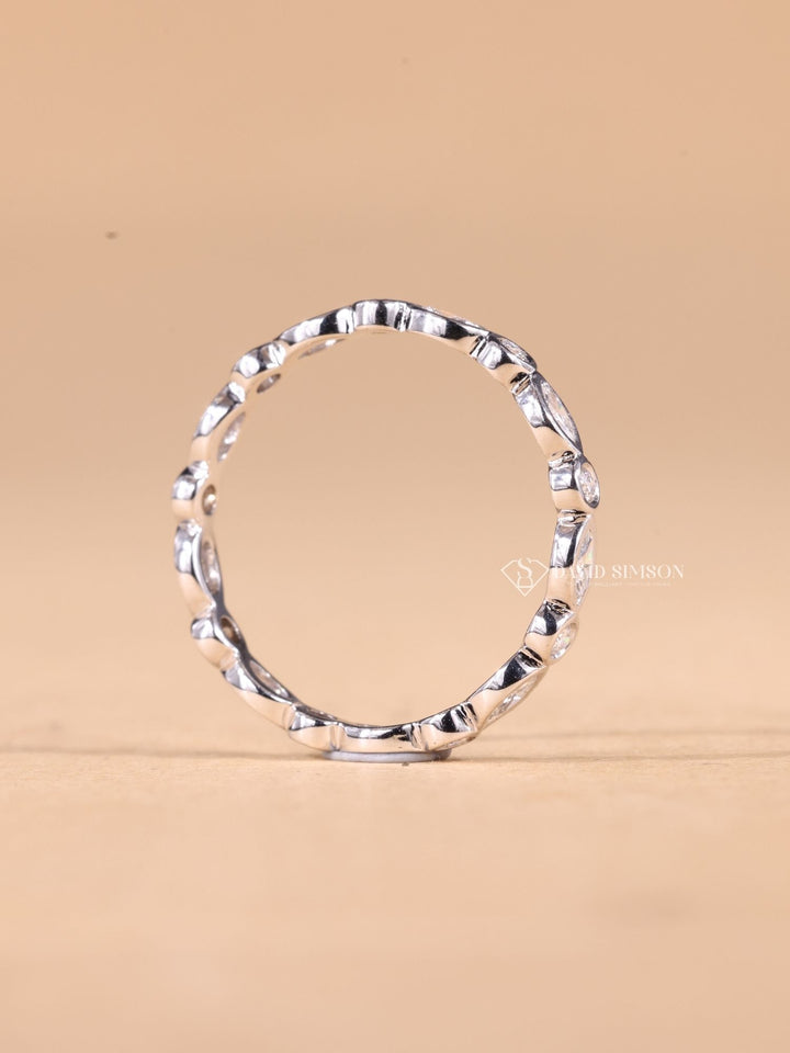 Round & Marquise Cut Moissanite Diamond Bezel Set Eternity Wedding Band