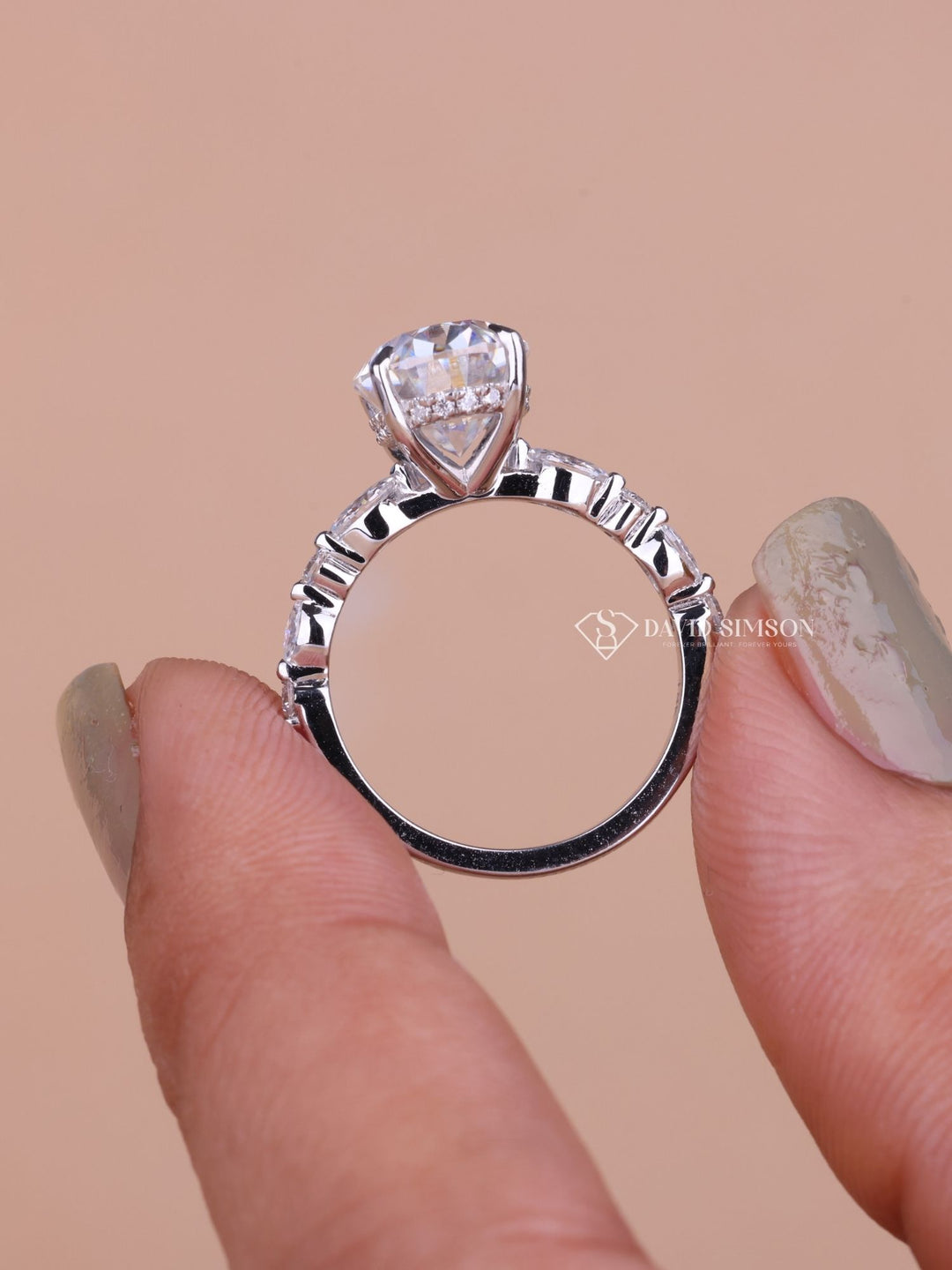 3.0CT-4.0CT Oval Cut Moissanite Hidden Halo & Pave Diamond Engagement Ring