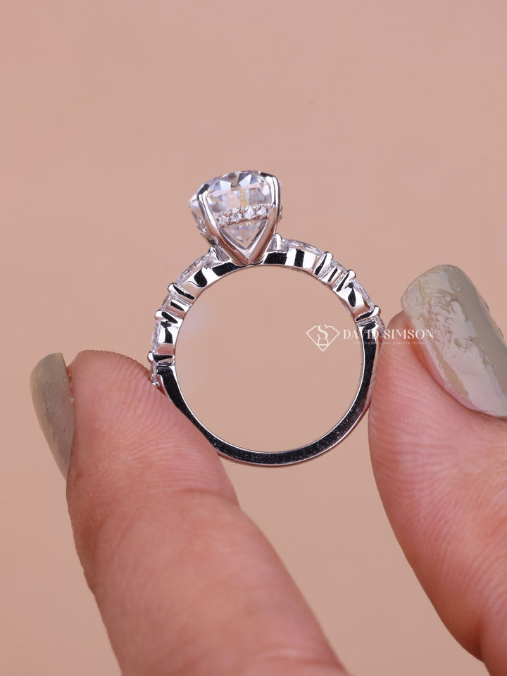 3.0CT-4.0CT Oval Cut Moissanite Hidden Halo & Pave Diamond Engagement Ring