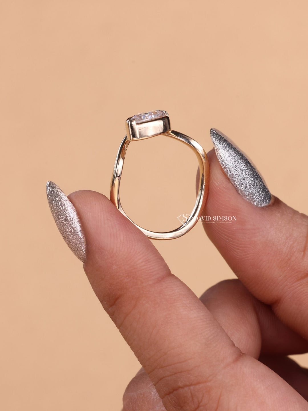 1.50CT-2.50CT Bezel Set Pear Cut Moissanite Diamond Engagement Ring