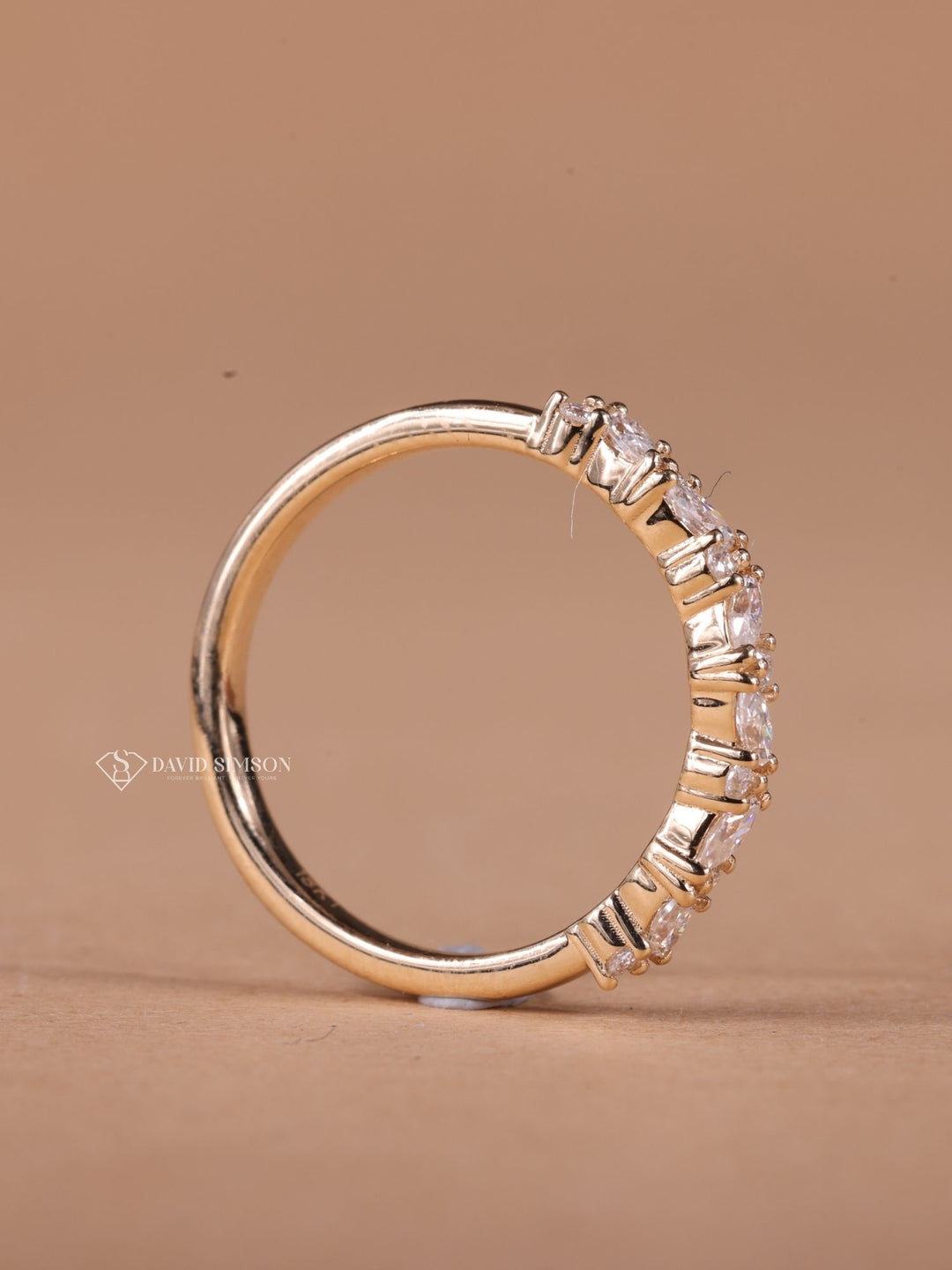 Round & Marquise Cut Moissanite Diamond Half Eternity Wedding Band