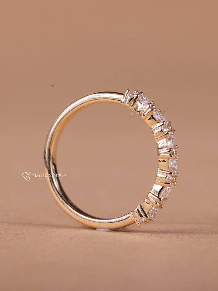 Round & Marquise Cut Moissanite Diamond Half Eternity Wedding Band