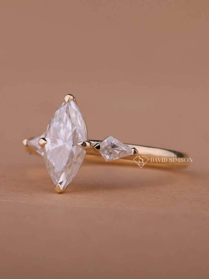 1.50CT-2.50CT Marquise Cut Moissanite Diamond Three Stone Engagement Ring