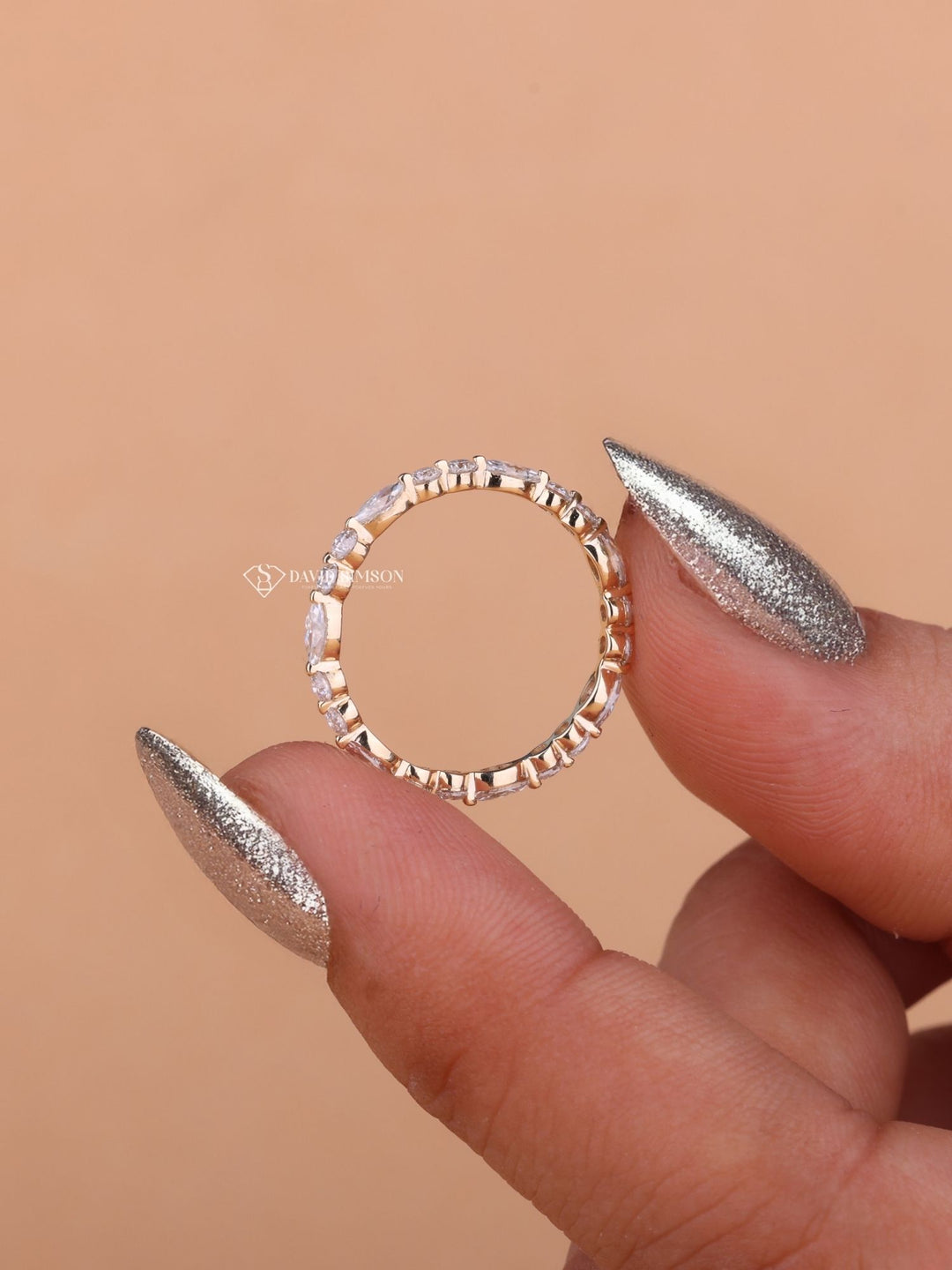 Round & Marquise Cut Moissanite Diamond Full Eternity Wedding Band