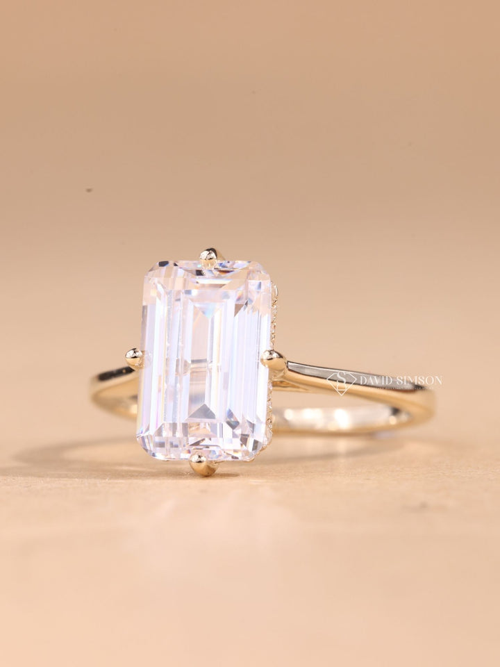 5.0CT-6.0CT Emerald Cut Moissanite Hidden Halo Diamond Engagement Ring