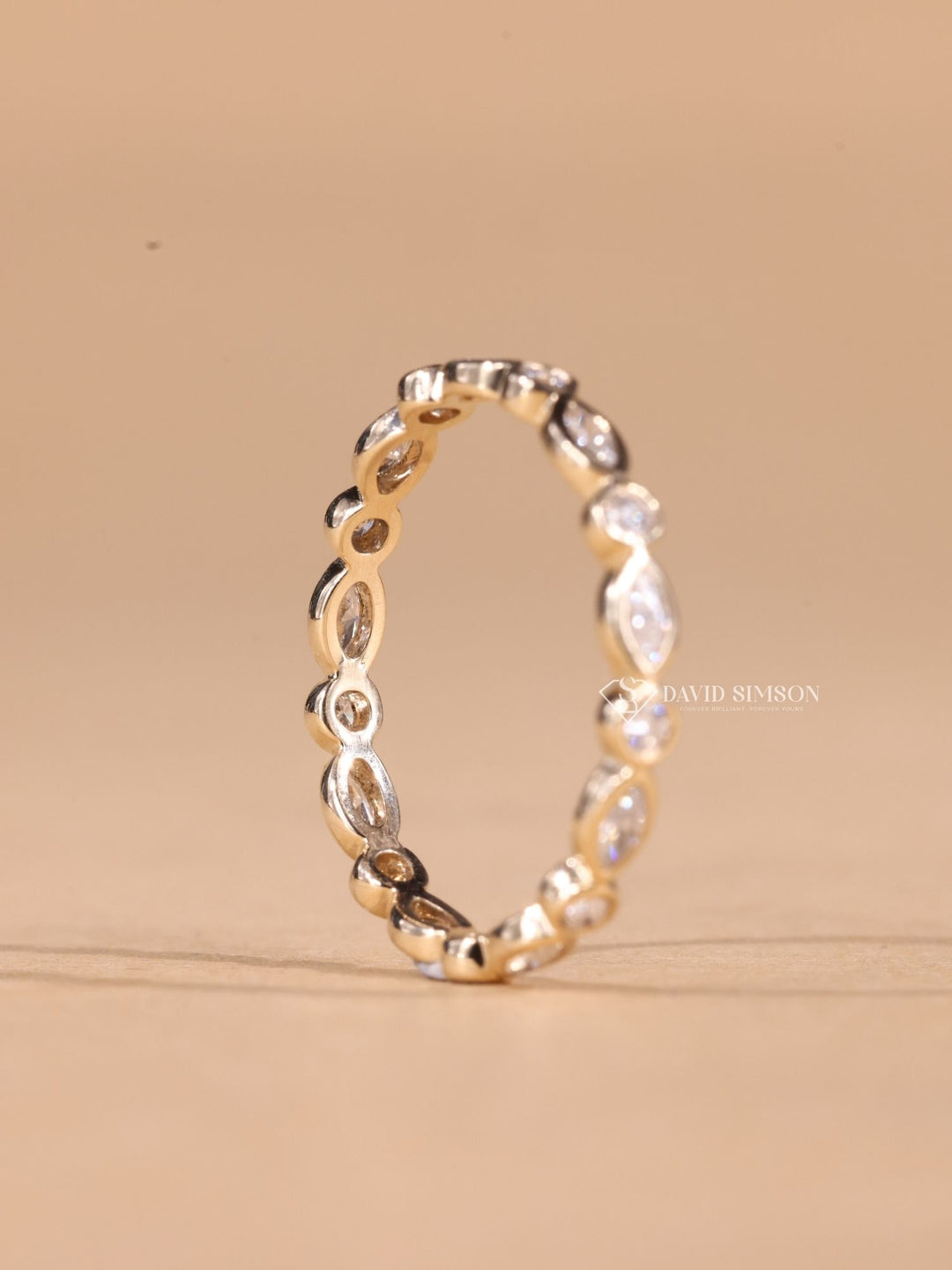 Round & Marquise Cut Moissanite Diamond Bezel Set Eternity Wedding Band