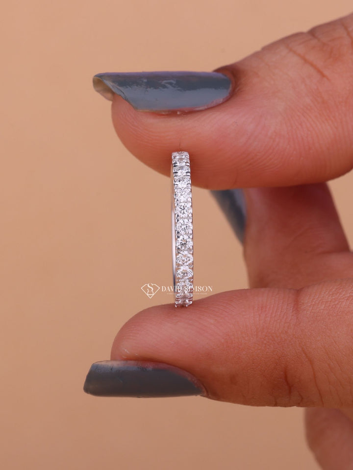 Round Cut Moissanite Half Eternity Diamond Wedding Band