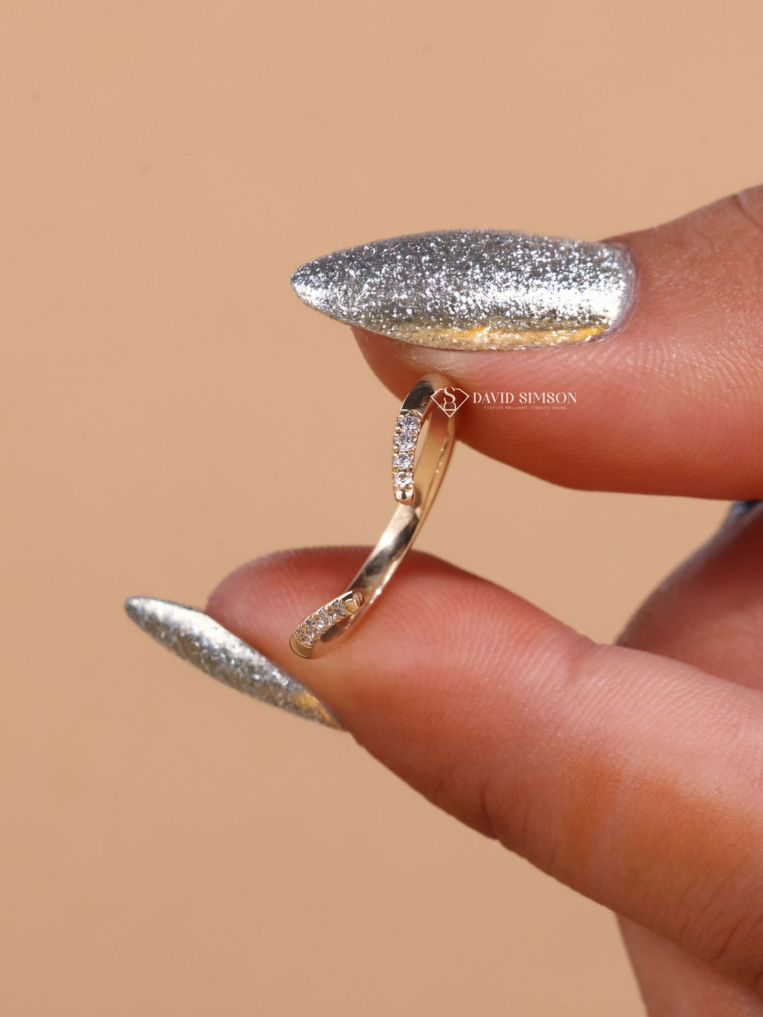 Round Cut Moissanite Diamond Open Curved Stacking Wedding Band